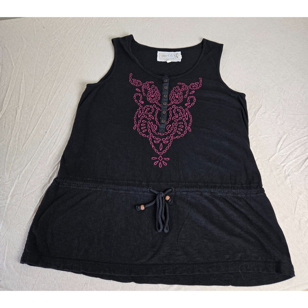 Aventura Red Embroidered Owl drawstring waist Crepe tank top Woman's Size Large